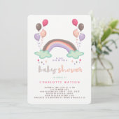 Rainbow & Balloons Cute Whimsical Girl Baby Shower Kaart (Staand voorkant)