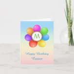 Rainbow balloons flowe Cousin Monogram Birthday Kaart<br><div class="desc">Monogrammed Birthday card for your Cousin - Rainbow balloons flower.  You can change doen,  color and size in front of the card and inside.</div>