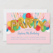 Rainbow Balloons Kids Birthday Party Invitation Kaart (Voorkant)