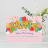 Rainbow Balloons Kids Birthday Party Invitation Kaart (Staand voorkant)