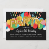 Rainbow Balloons kinderen Birthday Black Kaart (Voorkant)