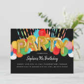 Rainbow Balloons kinderen Birthday Black Kaart (Staand voorkant)