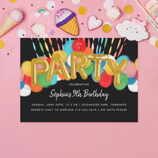 Rainbow Balloons kinderen Birthday Black Kaart
