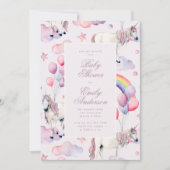 Rainbow Balloons Unicorn Baby Shower Party Girl Kaart (Voorkant)