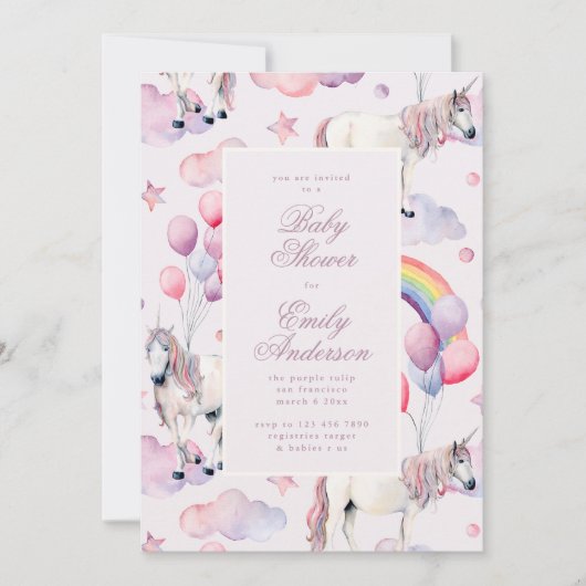 Rainbow Balloons Unicorn Baby Shower Party Girl Kaart (Voorkant)