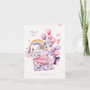 Rainbow Balloons Unicorn Pink Birthday Party Girl Bedankkaart