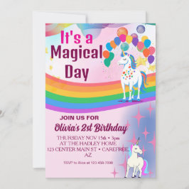 Rainbow Balloons Unicorn Pink Birthday Party Girl Kaart