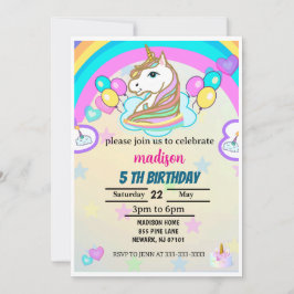Rainbow Balloons Unicorn Pink Birthday Party Girl Kaart