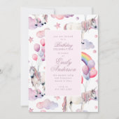 Rainbow Balloons Unicorn Pink Birthday Party Girl Kaart (Voorkant)