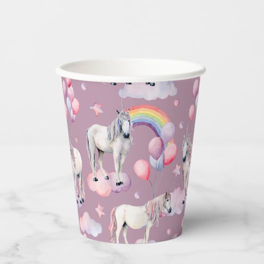 Rainbow Balloons Unicorn Pink Birthday Party Girl Papieren Bekers (Voorkant)