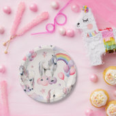 Rainbow Balloons Unicorn Pink Birthday Party Girl Papieren Bordje (Feest)