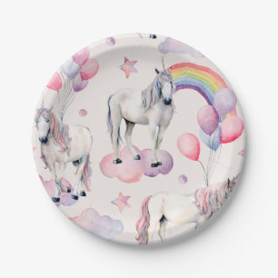 Rainbow Balloons Unicorn Pink Birthday Party Girl Papieren Bordje