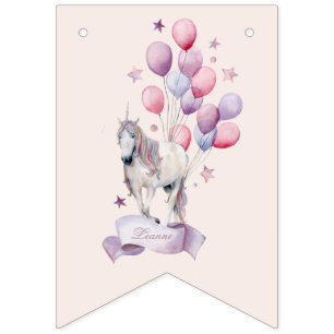 Rainbow Balloons Unicorn Pink Birthday Party Girl Vlaggetjes