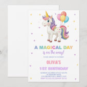 Rainbow Balloons Unicorn Verjaardag Uitnodigingen (Voorkant / Achterkant)