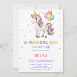 Rainbow Balloons Unicorn Verjaardag Uitnodigingen
