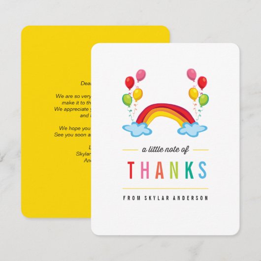 Rainbow & Balloons Verjaardag Bedankt Opmerking Ka Kaart (Voorkant / Achterkant)