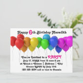 Rainbow Balloons Verjaardag uitnodiging Roze (Staand voorkant)
