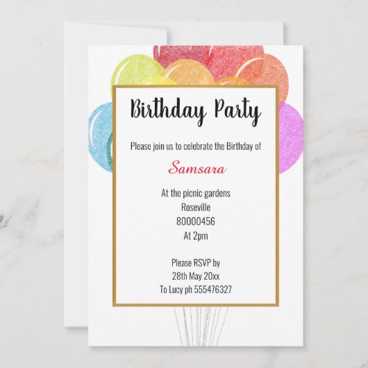 Rainbow Balloons White Birthday Kaart (Voorkant)