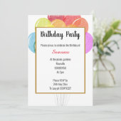 Rainbow Balloons White Birthday Kaart (Staand voorkant)