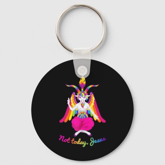 Rainbow Baphomet not Today Jesus Kawaii Hail Satan Sleutelhanger (Voorkant)
