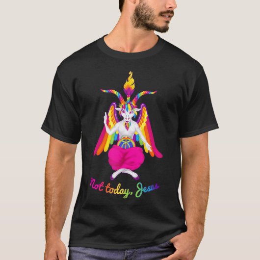 Rainbow Baphomet Not Today Jesus Kawaii Hail Satan T-shirt (Voorkant)