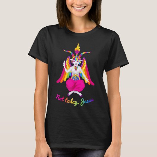Rainbow Baphomet not Today Jesus Kawaii Hail Satan T-shirt (Voorkant)