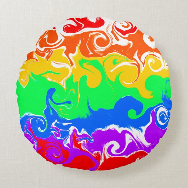 Rainbow Basic Colours Fluid Art Rond Kussen (Voorkant)