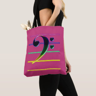 Rainbow Bass Clef op Roze Tote Bag
