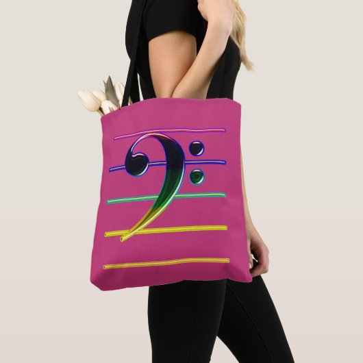 Rainbow Bass Clef op Roze Tote Bag (Dichtbij)