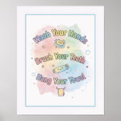 Rainbow Bathroom Rules Kids Bathroom Wall Art Poster (Voorkant)