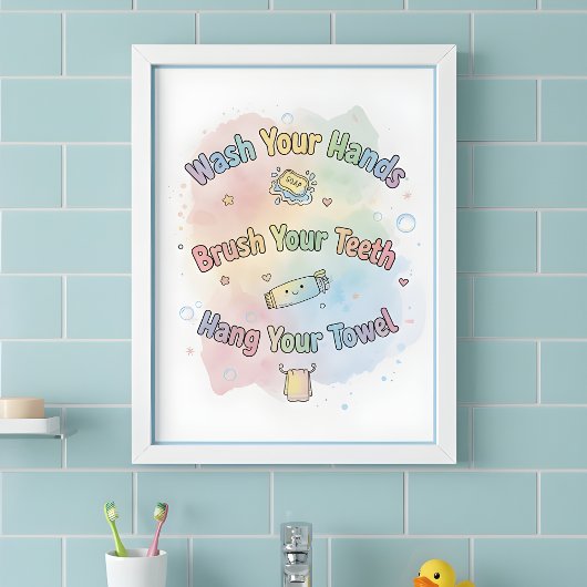 Rainbow Bathroom Rules Kids Bathroom Wall Art Poster