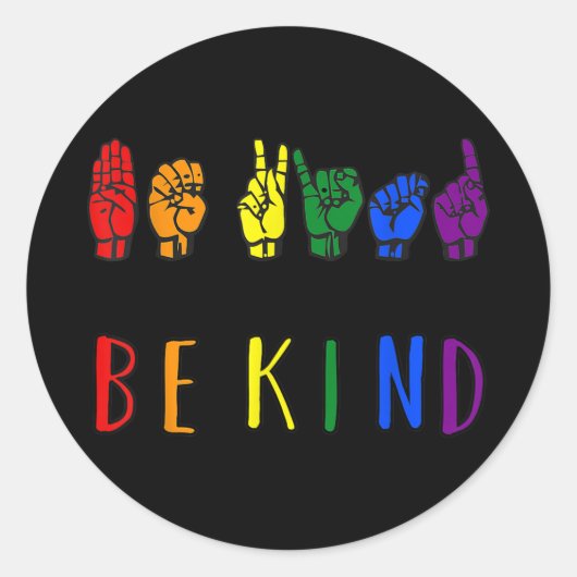 Rainbow Be Kind teken Ronde Sticker (Voorkant)