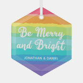 Rainbow Be Merry & Bright Kerst op maat Glas Ornament (Voorkant)