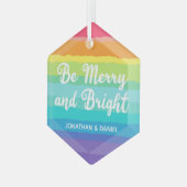 Rainbow Be Merry & Bright Kerst op maat Glas Ornament (Voorkant links)