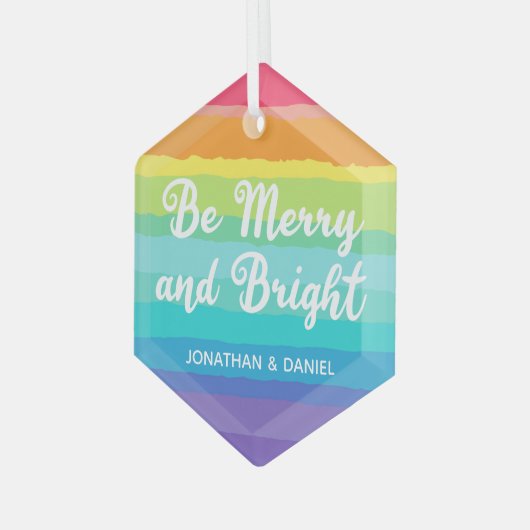 Rainbow Be Merry & Bright Kerst op maat Glas Ornament (Voorkant links)