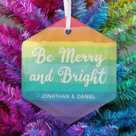 Rainbow Be Merry & Bright Kerst op maat Glas Ornament