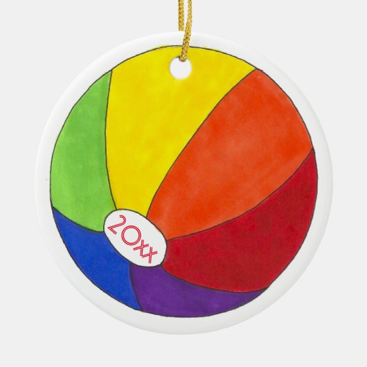 Rainbow Beach Ball Summer Fun Seashore Keramisch Ornament (Voorkant)