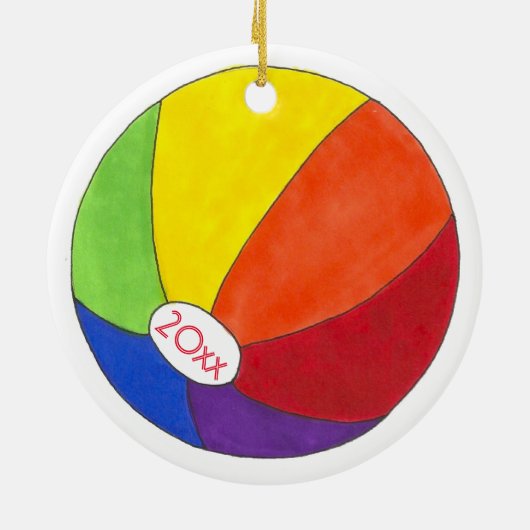 Rainbow Beach Ball Summer Fun Seashore Keramisch Ornament (Achterkant)