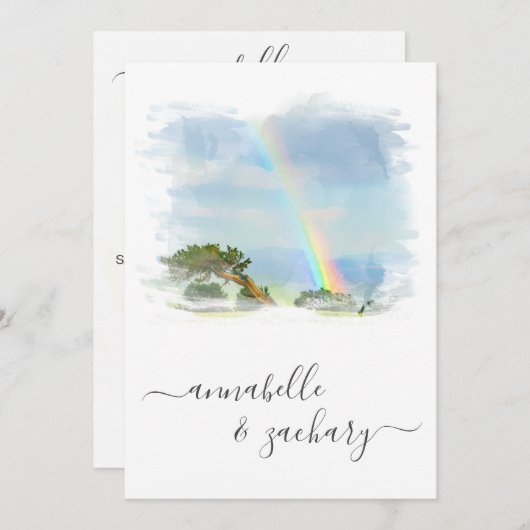 *~* Rainbow Beach Ocean + RSVP - QR AR11 Huwelijk Kaart (Voorkant / Achterkant)