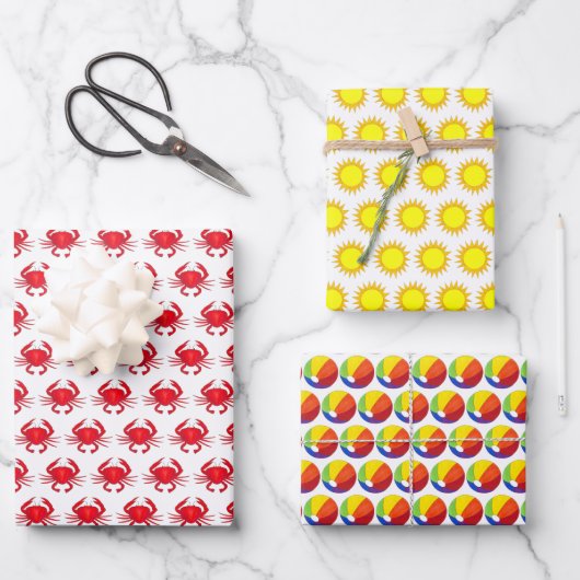 Rainbow Beachball Crab Sun Beach Seashore Holiday Inpakpapier Vel (Voorkant)