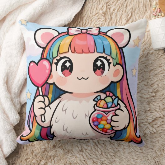 Rainbow Bear Girl Candy Pop Pillow Kussen (Deken)
