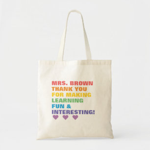 Rainbow bedankt dat je het leren leuk hebt gemaakt tote bag