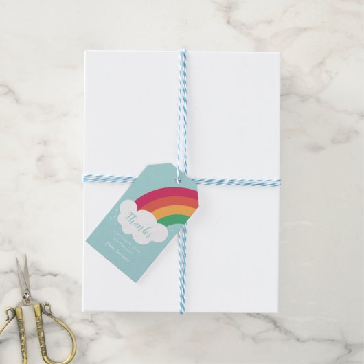 Rainbow bedankt kinderen voor hun verjaardag cadeaulabel (Met Touw)