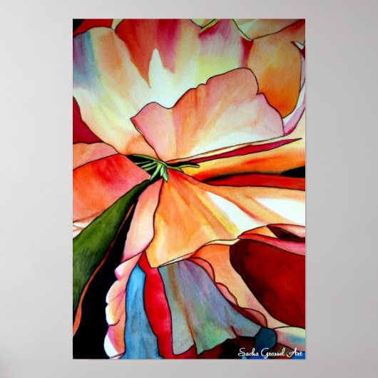 Rainbow Begonia flower waterverf originele kunst Poster (Voorkant)