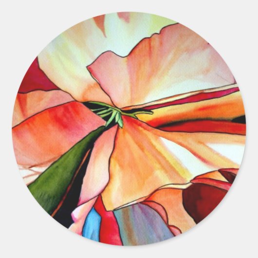 Rainbow Begonia flower waterverf originele kunst Ronde Sticker (Voorkant)