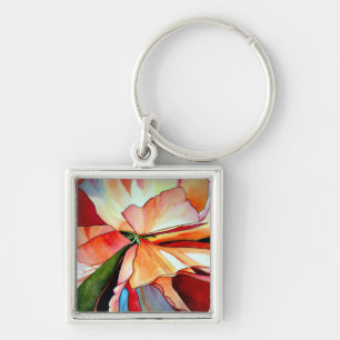 Rainbow Begonia flower waterverf originele kunst Sleutelhanger