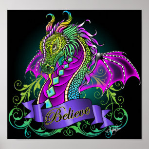 Rainbow Believe Dragon Art Poster