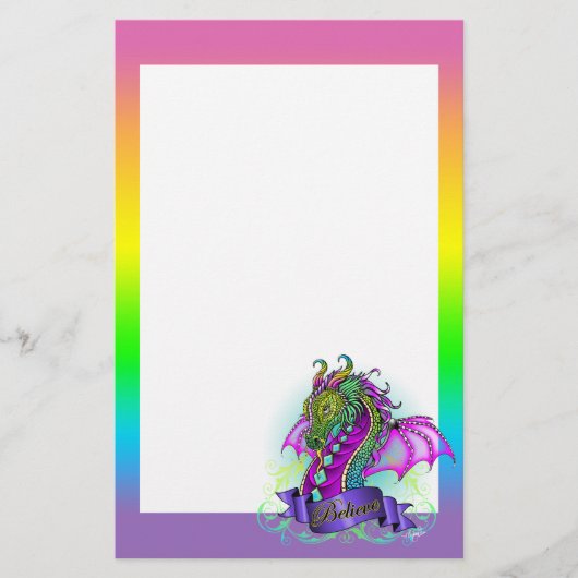 Rainbow Believe Dragon Art Stationery "Sonya" Briefpapier (Voorkant)