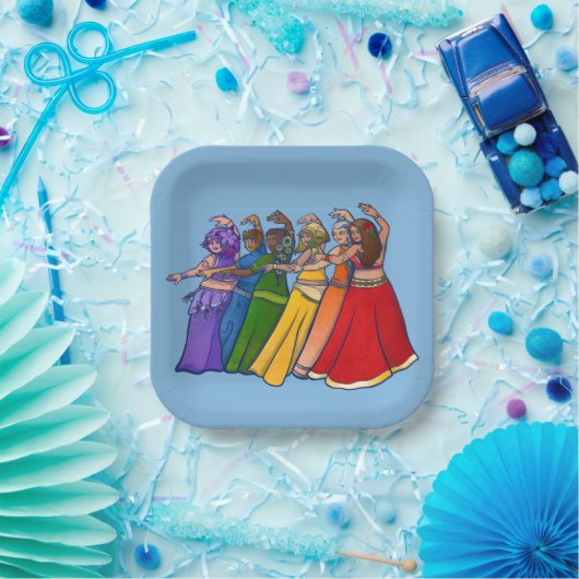 Rainbow Belly Dancer Art Belly Dance Troupe Papieren Bordje (Feest)