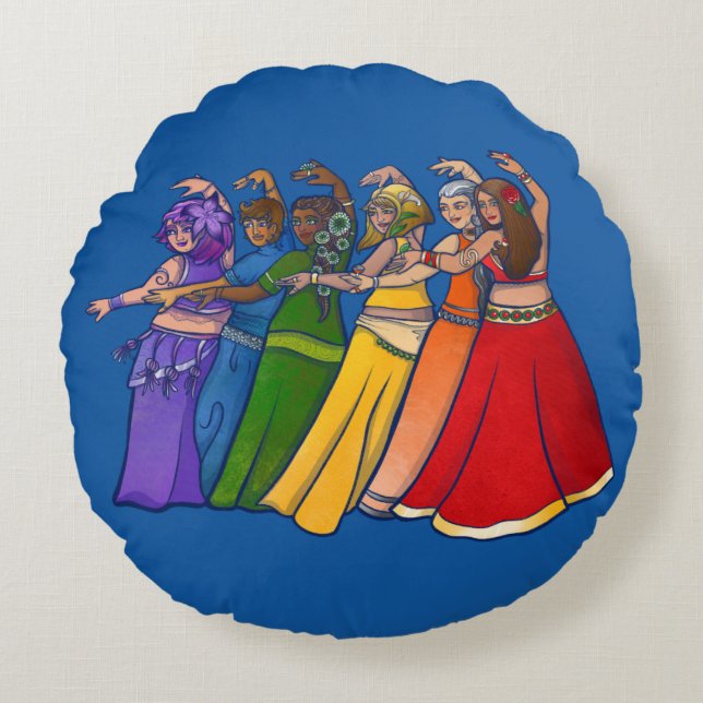 Rainbow Belly Dancer Art Belly Dance Troupe Rond Kussen (Voorkant)